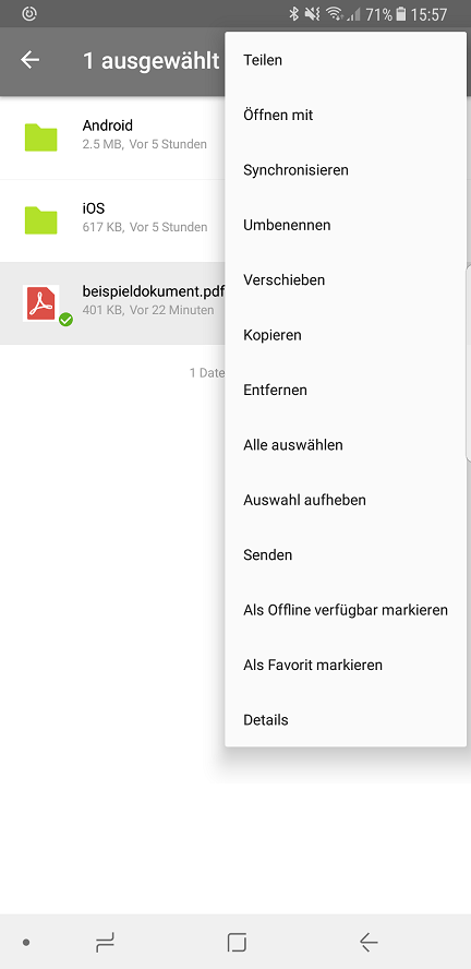 Menü zu Dokument in Nextcloud App auf Android