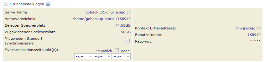 Kundenexigate - go Backup Einstellungen